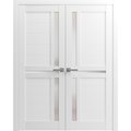 Sartodoors Sturdy Dbl Barn Door 60 x 80in, Nordic White W/ Frosted Glass, 13FT Rail Hangers Heavy Set QUADRO4445DB-NOR-60